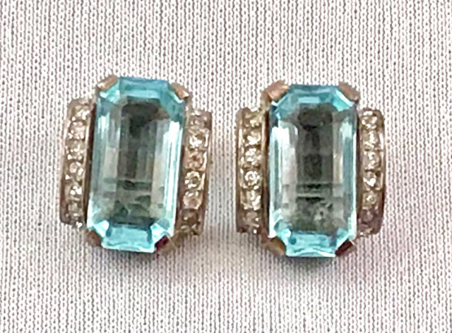 SJ4 Trifari sterling aquamarine glass earrings